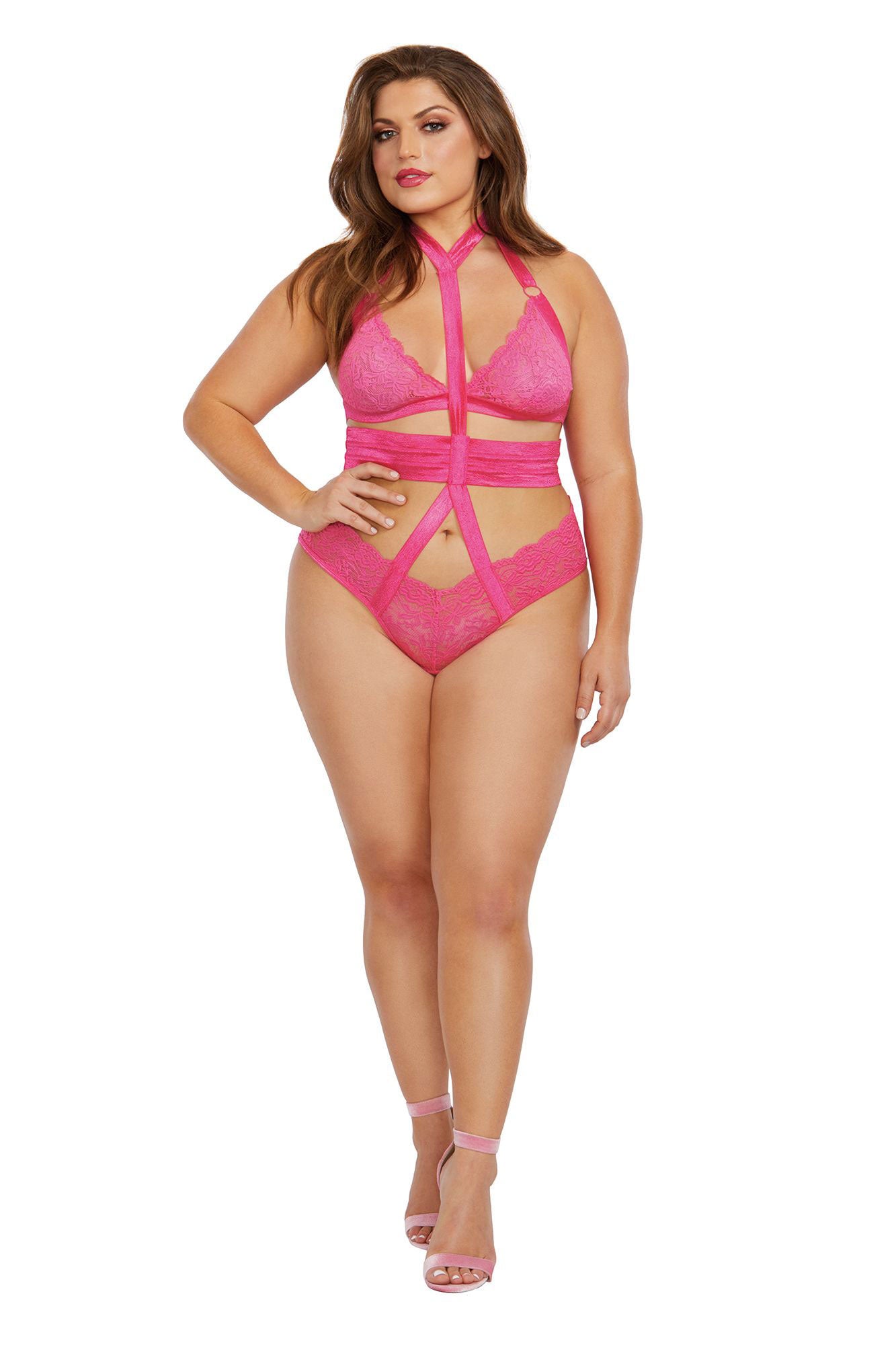 "Bralette and Harness Panty - Queen Size - Fuchsia DG-12364XFUSQ"