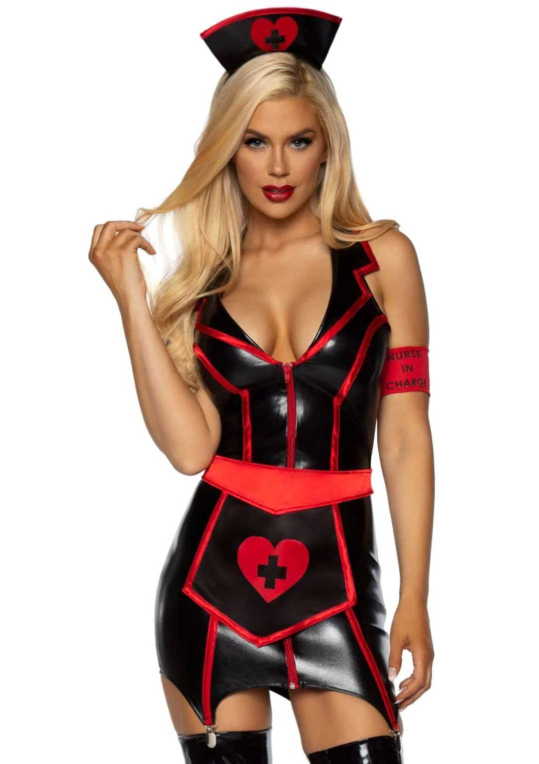 Naughty Nurse Costume - Large - Black/red