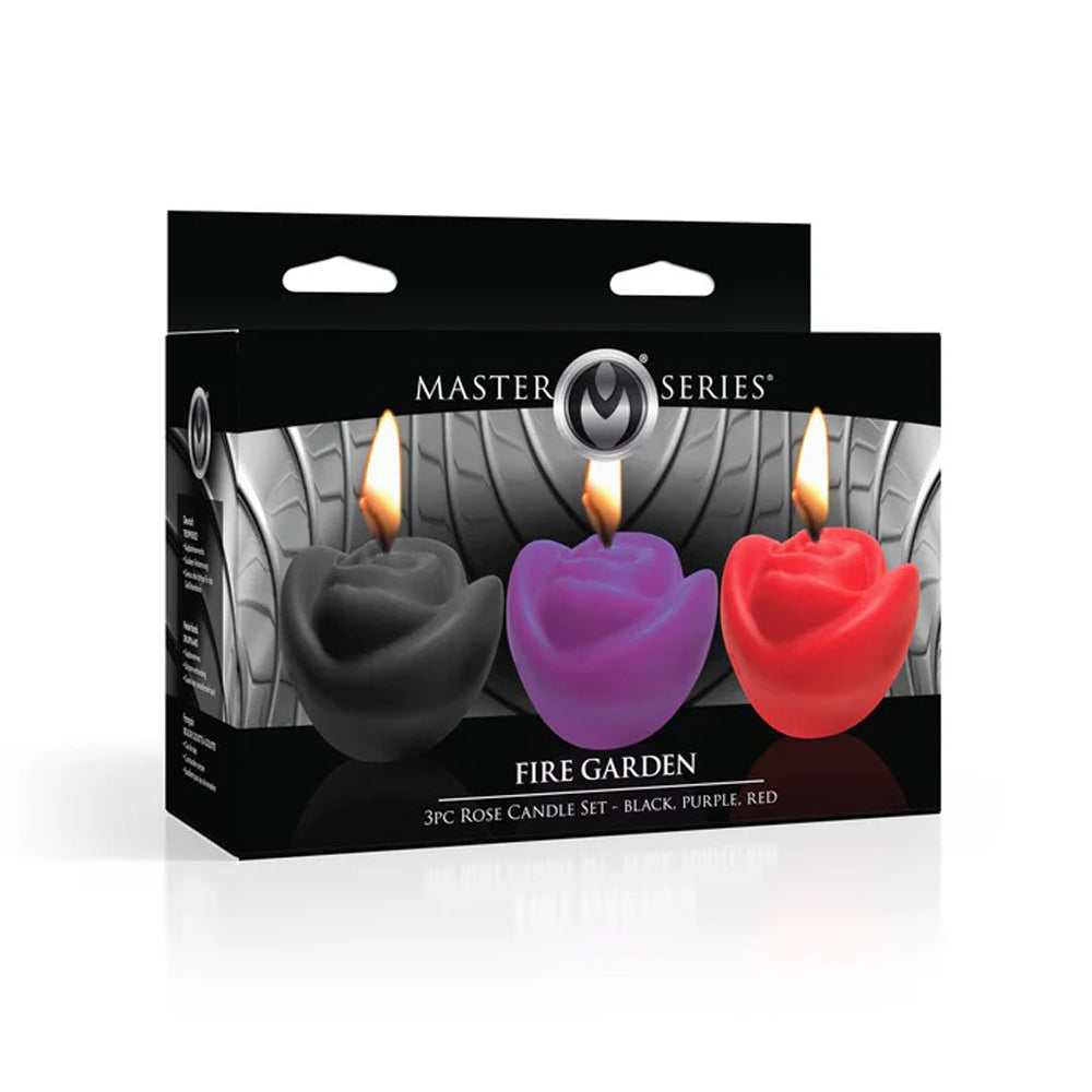 Fire Garden 3pc Rose Candle Set - Black, Purple, Red