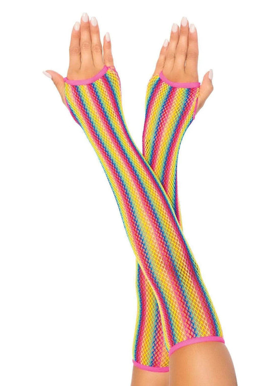Rainbow Net Fingerless Arm Warmer Gloves - One  Size - Multicolor LA-2036MULOS