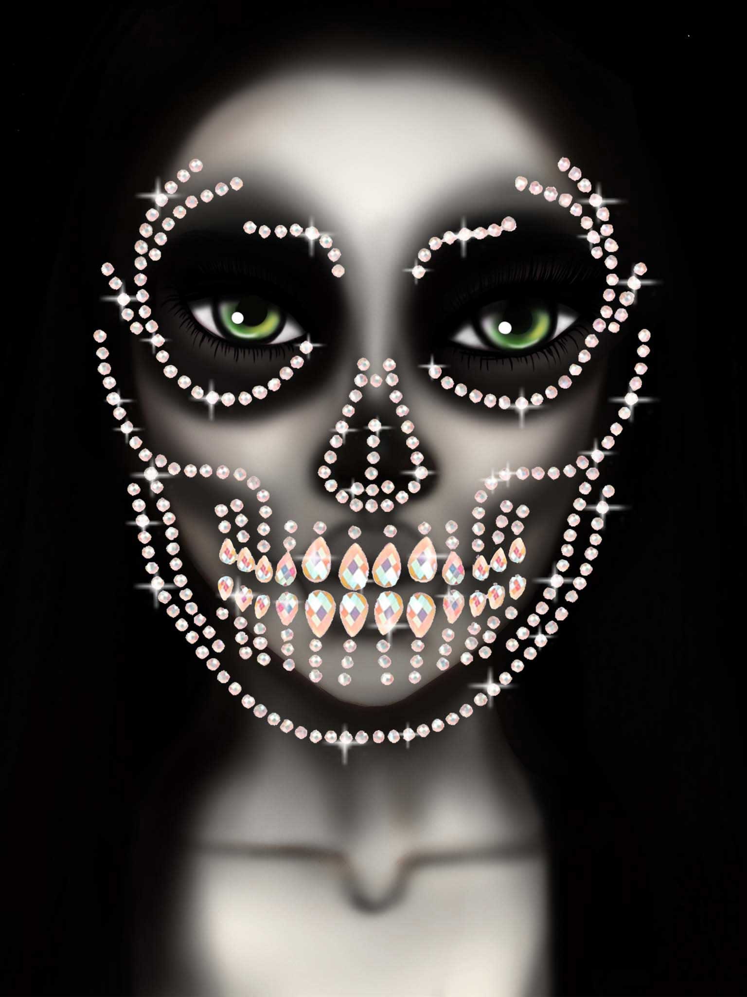 "Glow in the Dark Skull Face Jewels Sticker LA-EYE048"