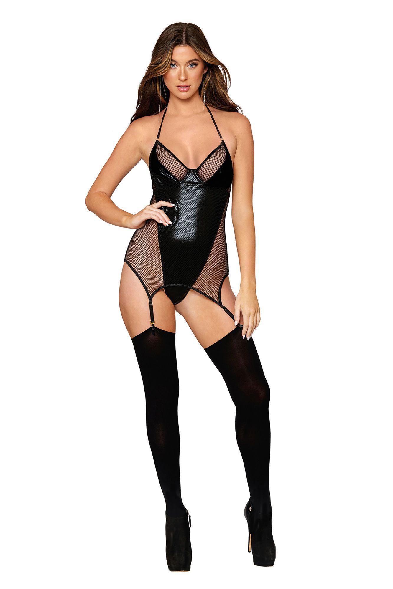 "Garter Slip Teddy - One Size - Black DG-12804BLKOS"