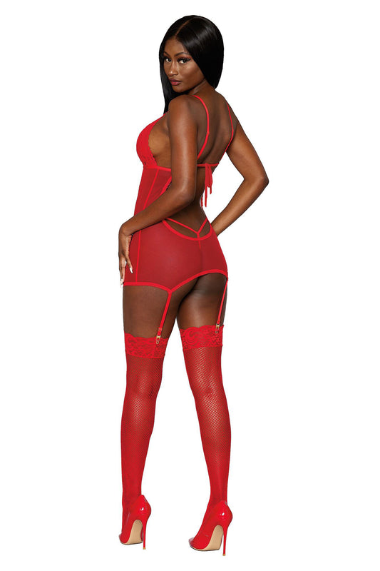 Garter Slip and G-String - One Size - Lipstick Red