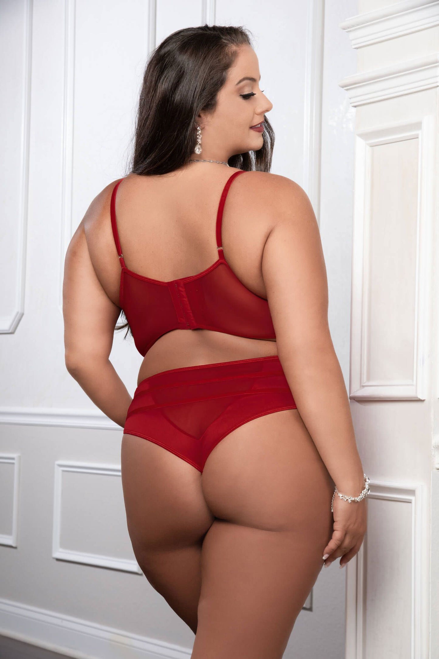 Cinnamon Red 2pc Satin Bra and High Waist Panty - Queen Size